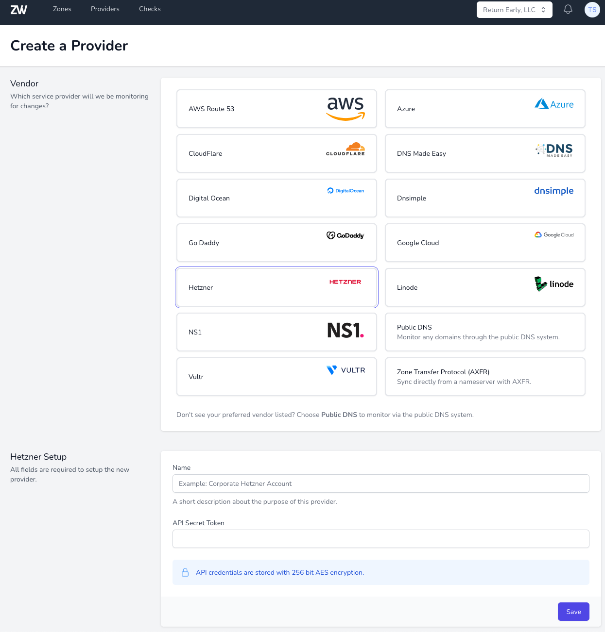 Hetzner Setup on ZoneWatcher